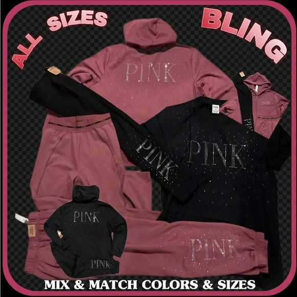 Sweat à Capuche Victoria's Secret PINK Brodé - Bleu Bébé/blanc - Neuf Avec étiquettes